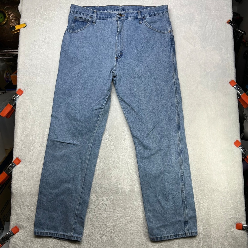 Rustler Straight Leg Jeans Men's Blue Denim Regular Fit Classic Zip Fly - 39X32